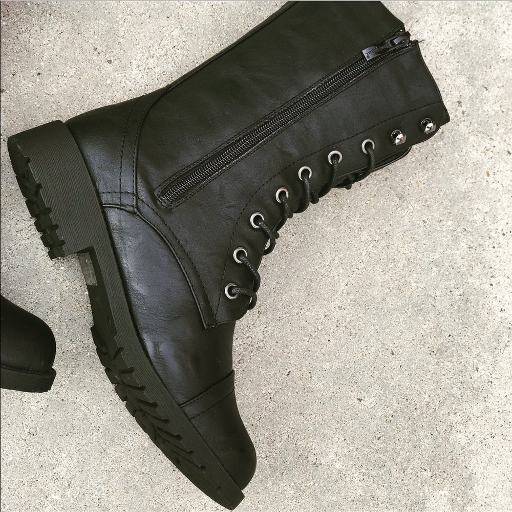 Combat Black Block Lug Heel Military Moto Boots 10 - Picture 6 of 8